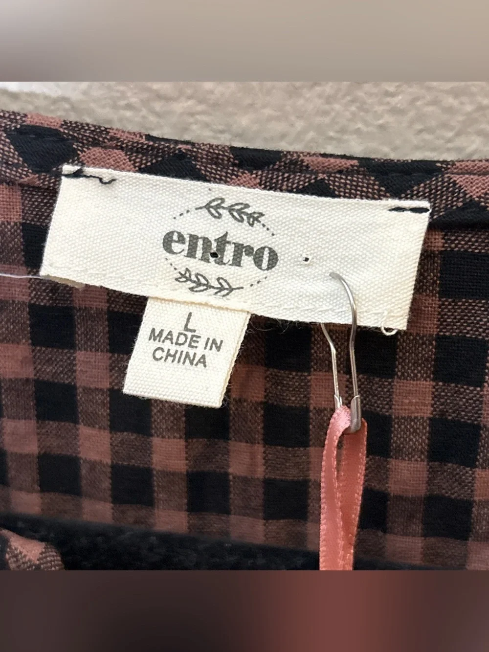 Entro Brown Black Gingham Ruffle Dress Cottagecore Sz Large NEW - Picture 2 of 6